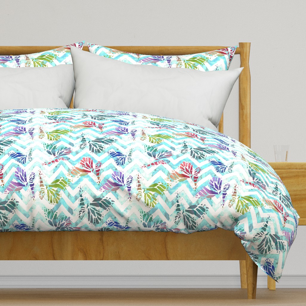 watercolor butterflies on aqua chevron