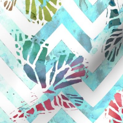 watercolor butterflies on aqua chevron