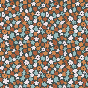 Ditsy Flowers on Dark Gray, Small, multicolored