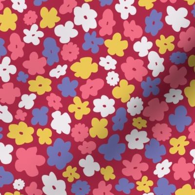 Ditsy Flowers on  red, multicolored