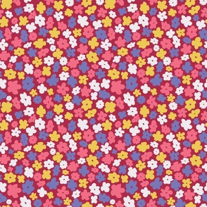 Ditsy Flowers on  red, multicolored