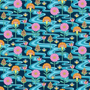 Seventies Groove Blue Floral Small