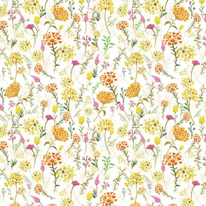 Yellow pink  watercolor wildflowers