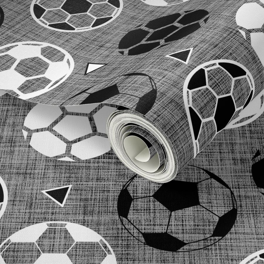 Soccer Balls on Gray Linen