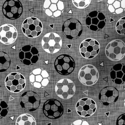 Soccer Balls on Gray Linen