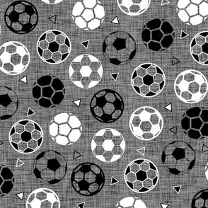 Soccer Balls on Gray Linen