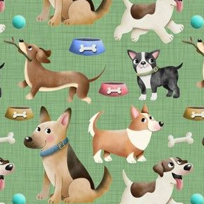 Cute dogs green background