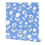 Abstract flowers (white on blue)