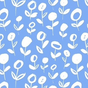 Abstract flowers (white on blue)