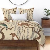 tiger under flowering tree, beige  (extra large scale)