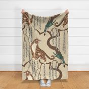 tiger under flowering tree, beige  (extra large scale)