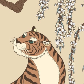 tiger under flowering tree, beige  (extra large scale)