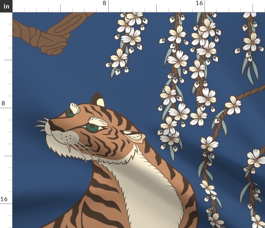 tiger under flowering tree, blue (extra large scale)