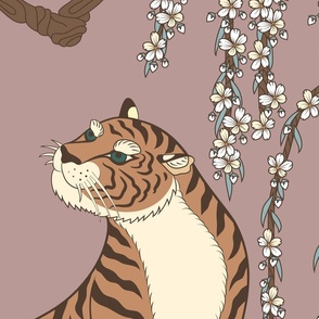 tiger under flowering tree, pink (extra large scale)