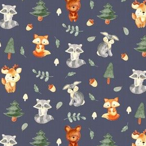 Watercolor woodland animals navy