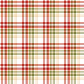 Red, Green, and White Christmas Holiday Plaid with Pale Gold