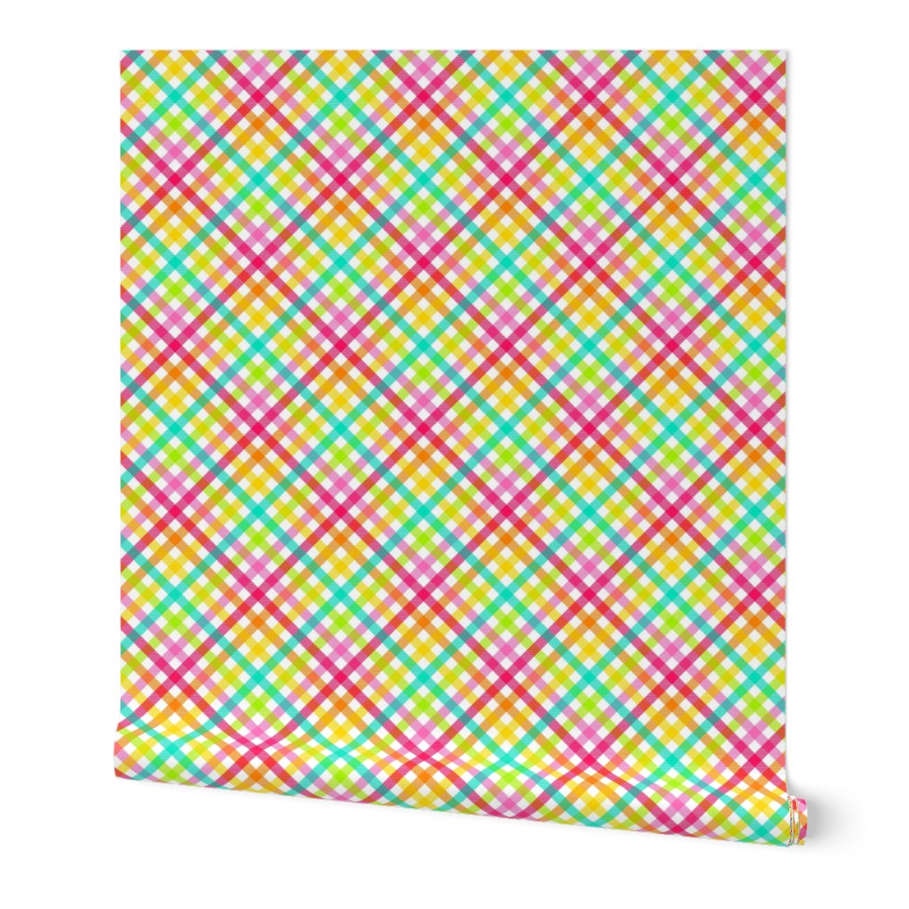 Medium Scale - Candy Rainbow Plaid Diagonal Stripes