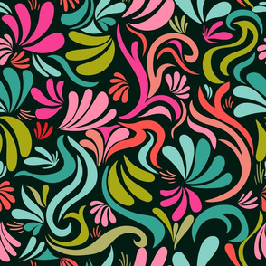 Colorful floral doodle dark background