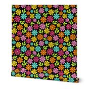 Large Scale Candy Rainbow Retro Flowers on Black