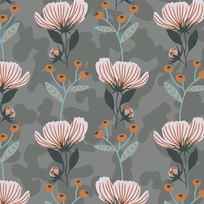 Floral shapes on gray