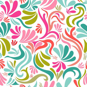 Colorful floral doodle white background