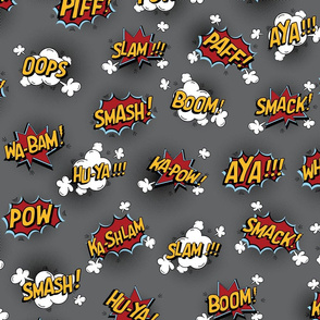 Comic book superhero words with Half-tone LARGE scale on grey