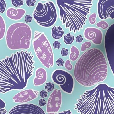 Summer Coastal SeaShells in Light Teal Blue and Amethyst Purple