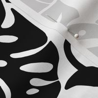 Monstera and Heliconia--black and white