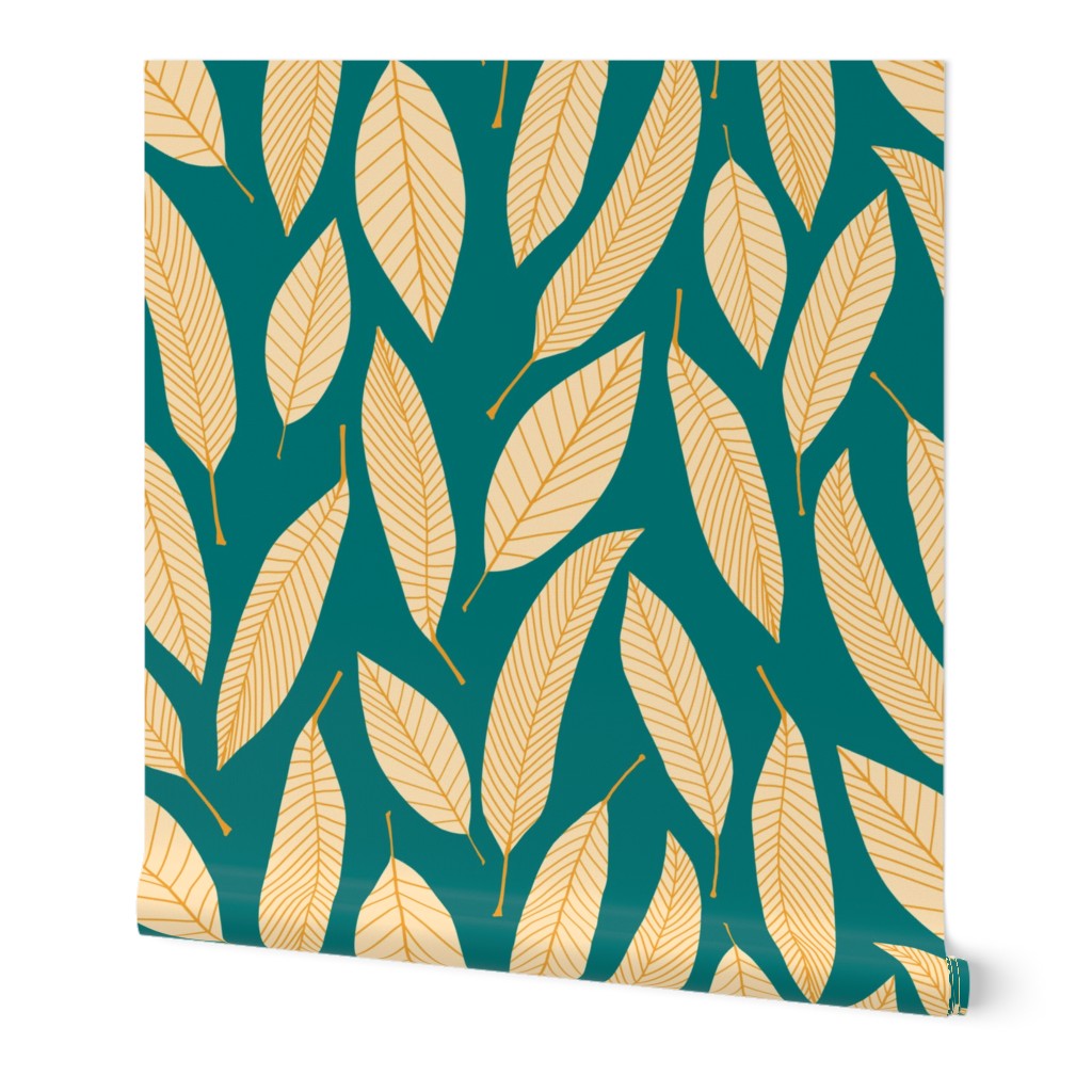 Ivory Mango Leaves on Teal