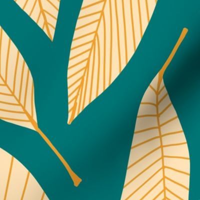 Ivory Mango Leaves on Teal