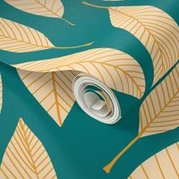 Ivory Mango Leaves on Teal