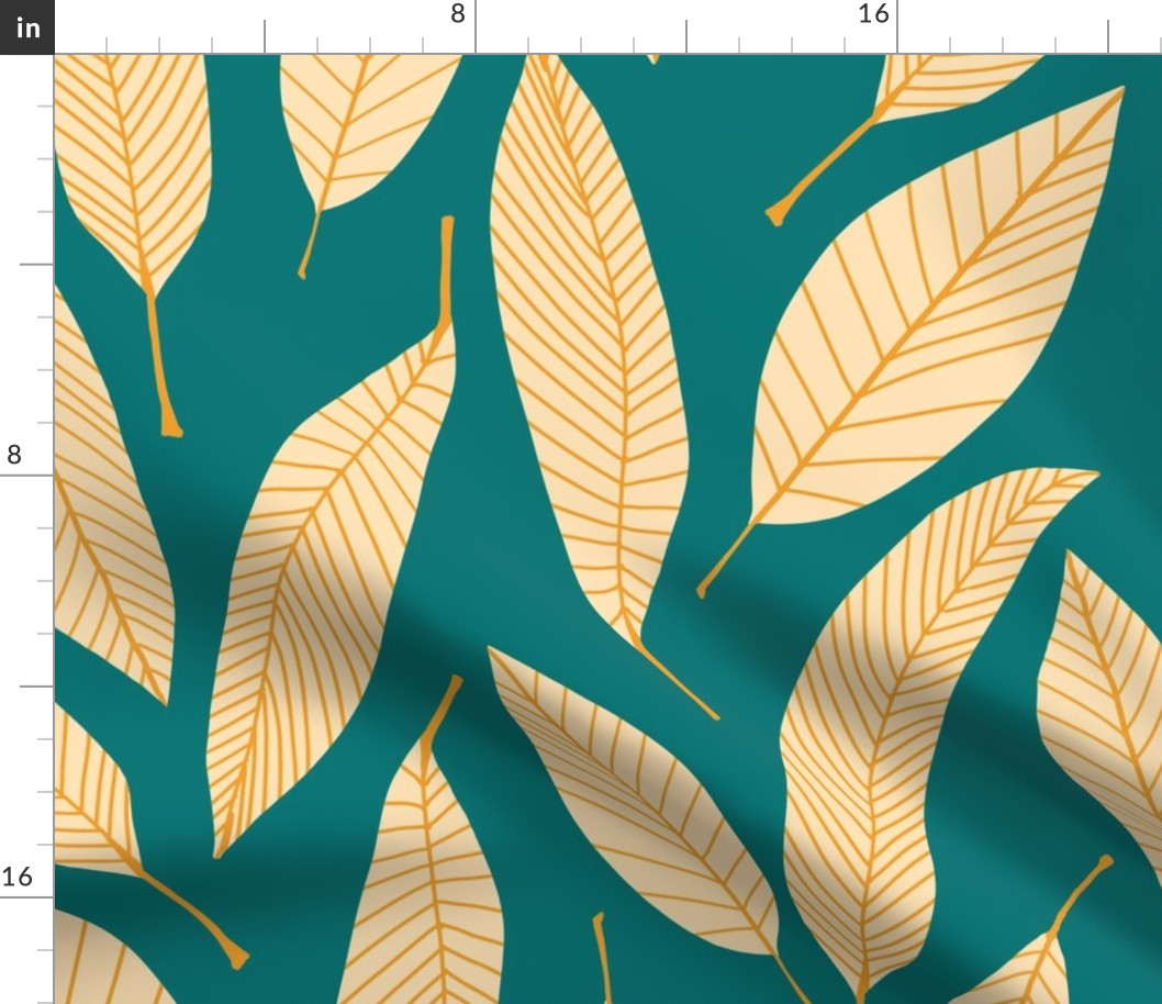 Ivory Mango Leaves on Teal