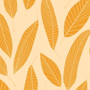 Golden Mango Leaves on Pale Yellow
