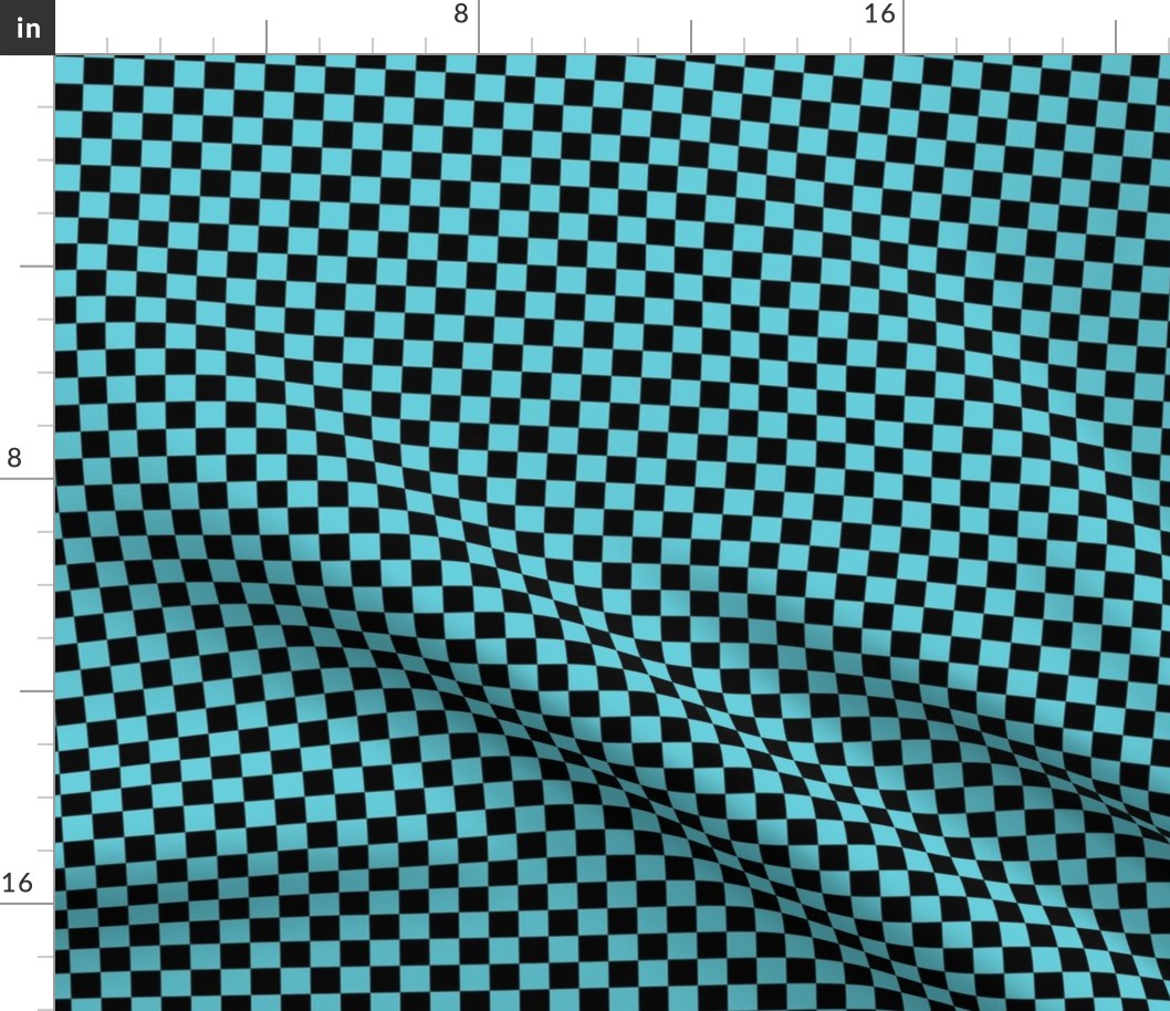 Checker Pattern - Brilliant Cyan and Black