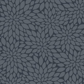 Dahlia Blossoms Pattern - Slate Grey and Charcoal