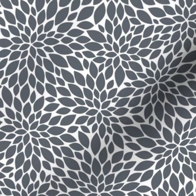 Dahlia Blossoms Pattern - Slate Grey and White