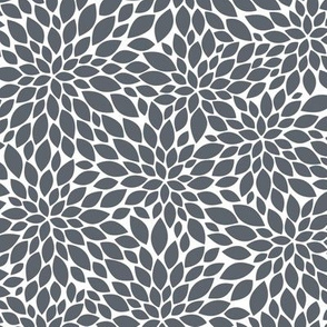 Dahlia Blossoms Pattern - Slate Grey and White