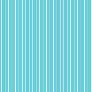 Small Horizontal Pin Stripe Pattern - Brilliant Cyan and White