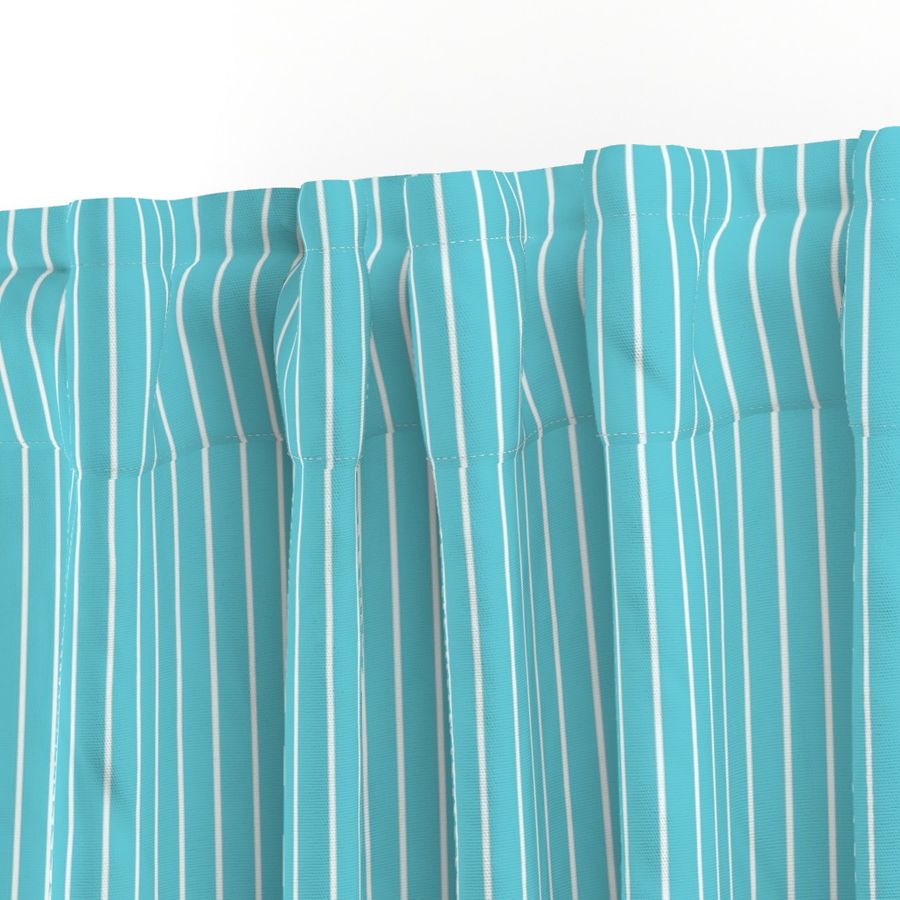 Vertical Pin Stripe Pattern - Brilliant Cyan and White