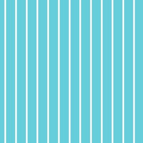 Vertical Pin Stripe Pattern - Brilliant Cyan and White