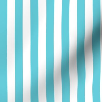 Vertical Awning Stripe Pattern - Brilliant Cyan and White