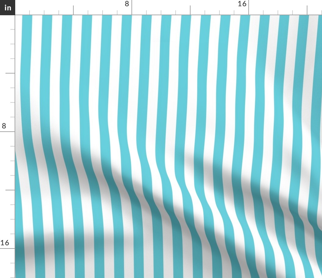 Vertical Awning Stripe Pattern - Brilliant Cyan and White
