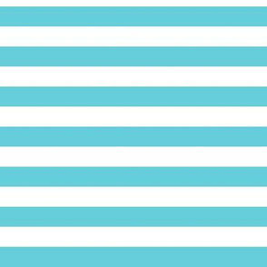 Horizontal Awning Stripe Pattern - Brilliant Cyan and White