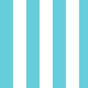 Large Vertical Awning Stripe Pattern - Brilliant Cyan and White