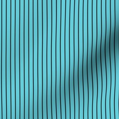 Small Vertical Pin Stripe Pattern - Brilliant Cyan and Black