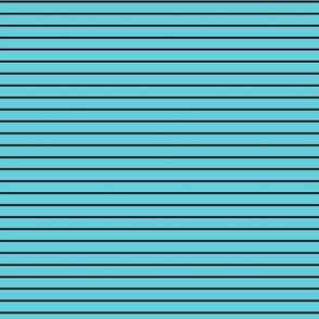 Small Horizontal Pin Stripe Pattern - Brilliant Cyan and Black