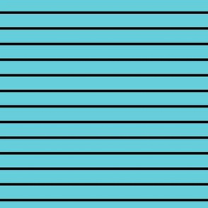 Horizontal Pin Stripe Pattern - Brilliant Cyan and Black