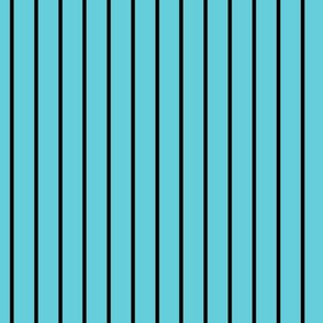 Vertical Pin Stripe Pattern - Brilliant Cyan and Black