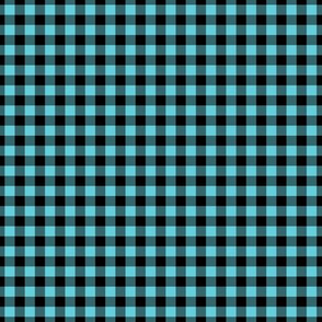 Small Gingham Pattern - Brilliant Cyan and Black