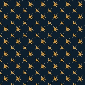 Small Scale Japanese Flying Cranes in Gold on Navy Blue
